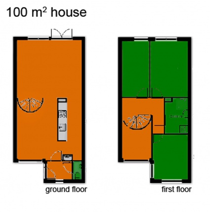 100m2 example house: ground floor and first floor
